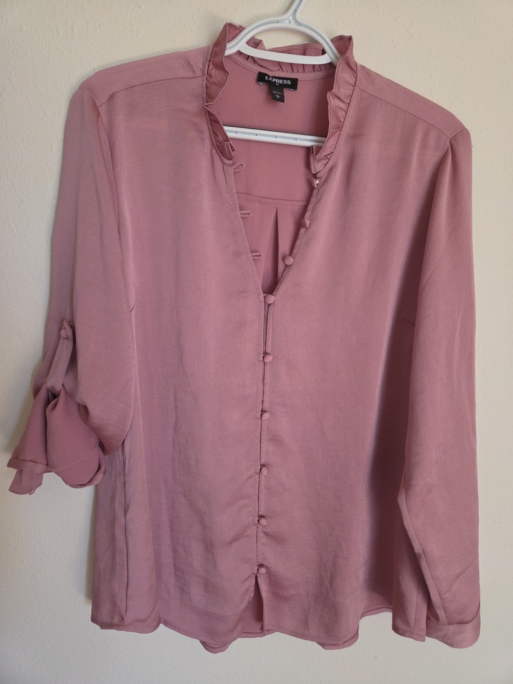 Express Dusty Rose Pink Button-Front Blouse